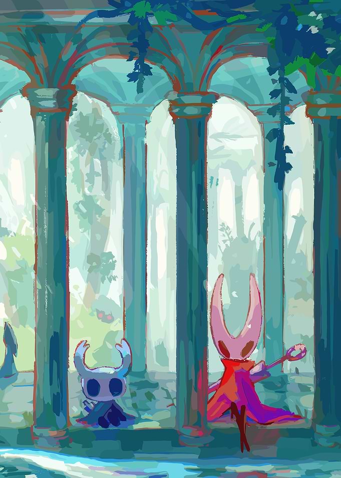 Hollow Knight Characters in Ruined Courtyard
