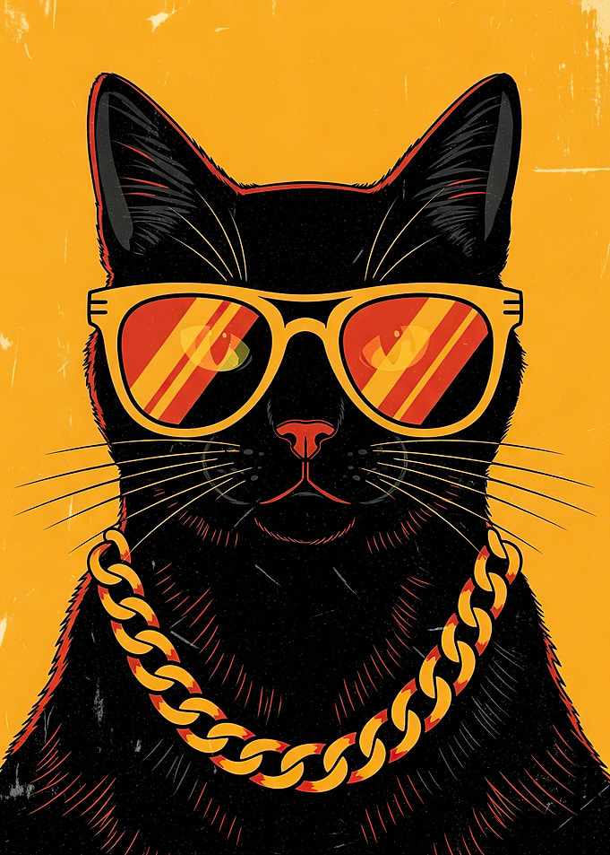 Cool Black Cat with Sunglasses and Chain
