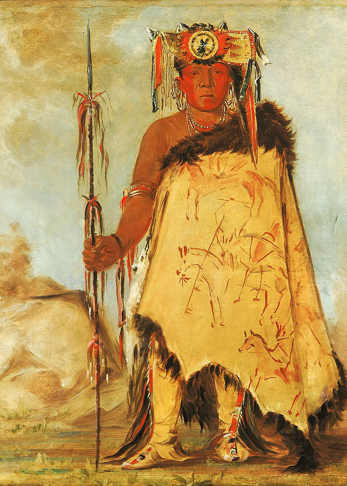 Native American Warrior with Spear and Headdress