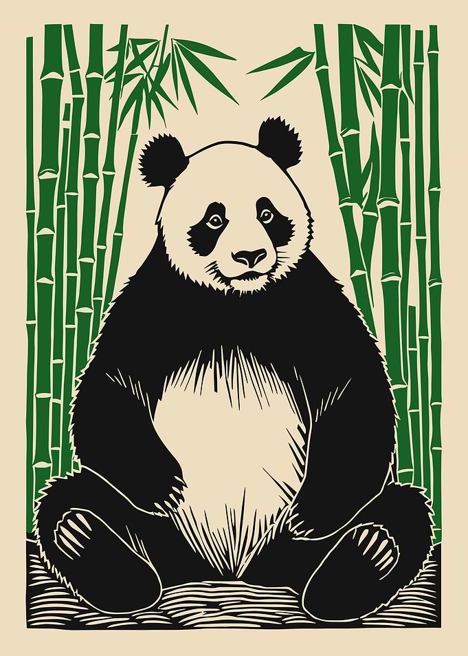 Panda Sitting in Bamboo Forest