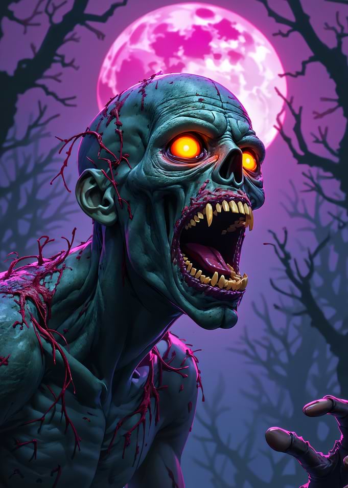 Scary Zombie Under Pink Moon