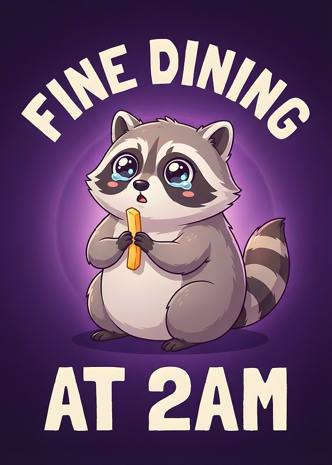 Crying Raccoon Eating French Fry