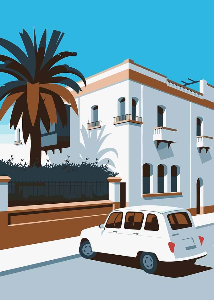 Retro Car and White Building