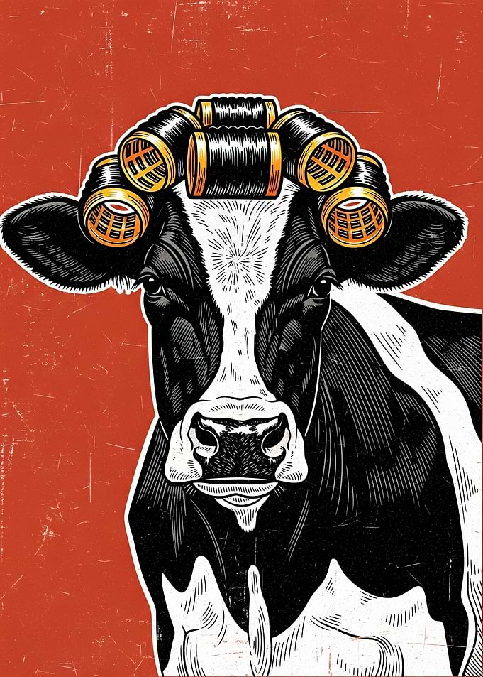 Cow with Hair Rollers