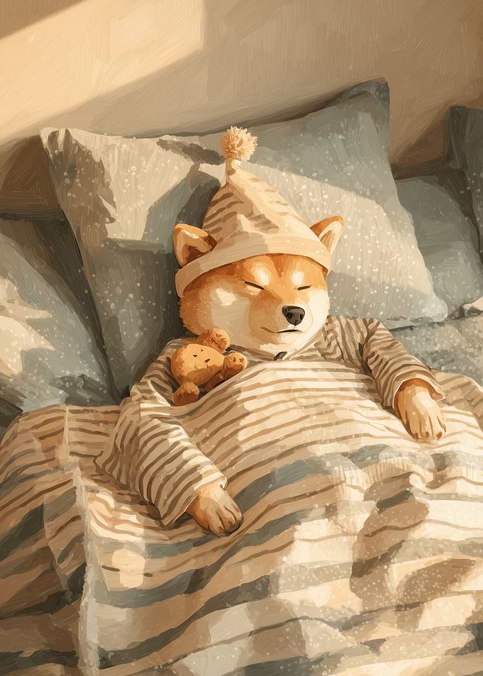 Shiba Inu Dog Sleeping in Bed