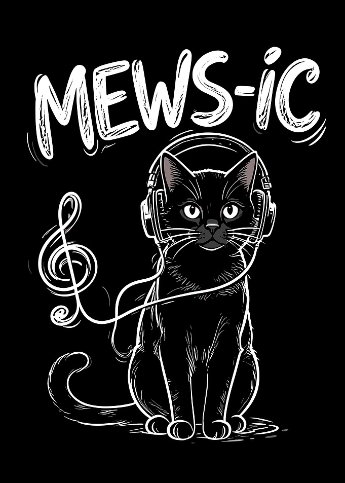 Black Cat Listening to Music