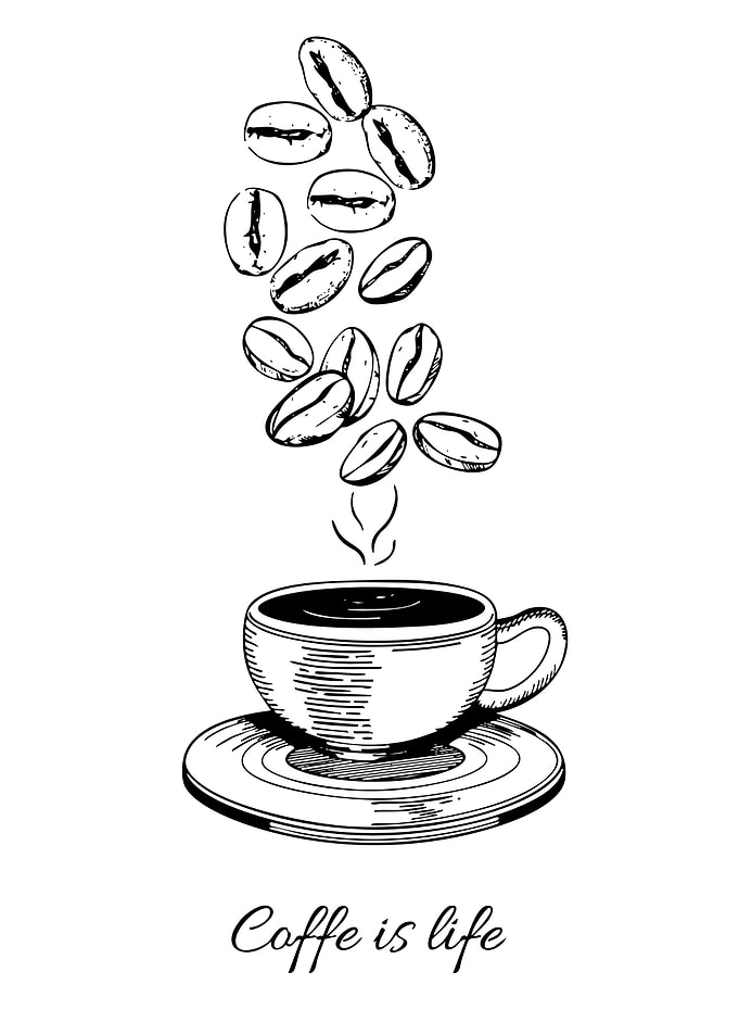 Coffee beans falling into a cup