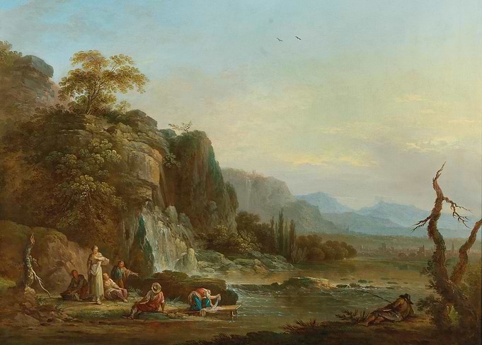 Pastoral Landscape with Figures by a River
