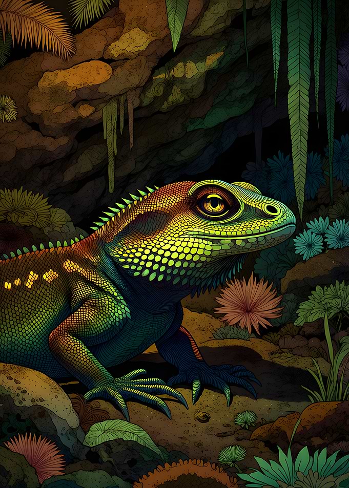 Vibrant Lizard in a Cave