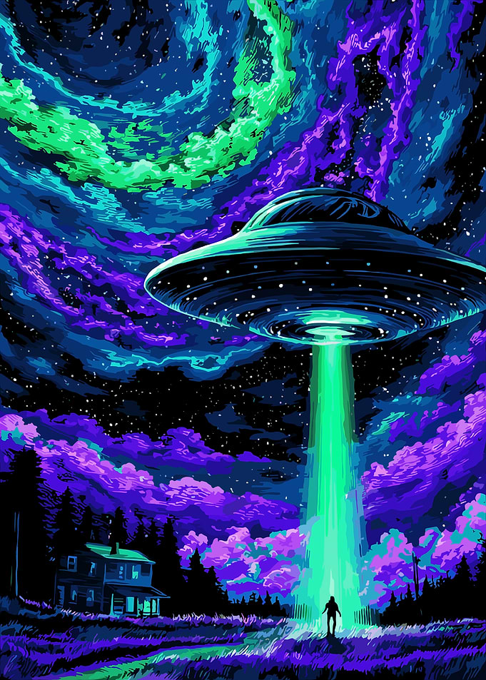 UFO Abducting Person with Beam