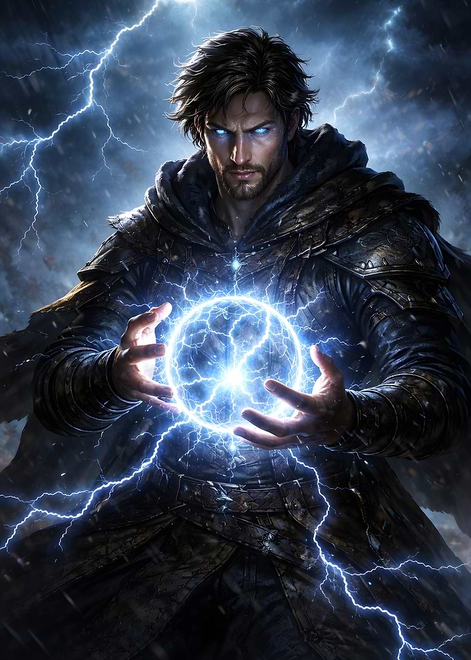Wizard casting lightning spell
