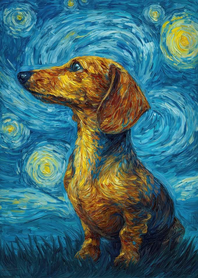 Dachshund in Starry Night Style