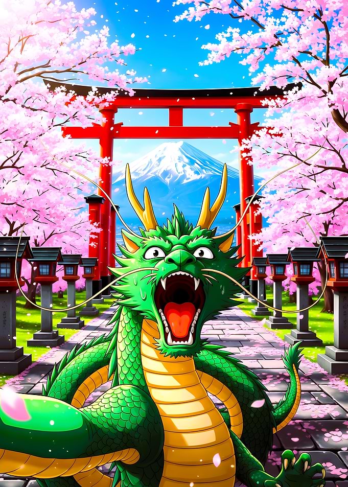 Green Dragon Selfie in Japanese Garden