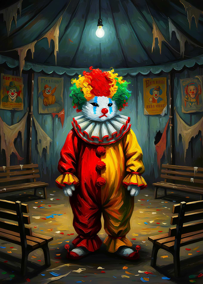 Creepy Clown Cat in Circus Tent