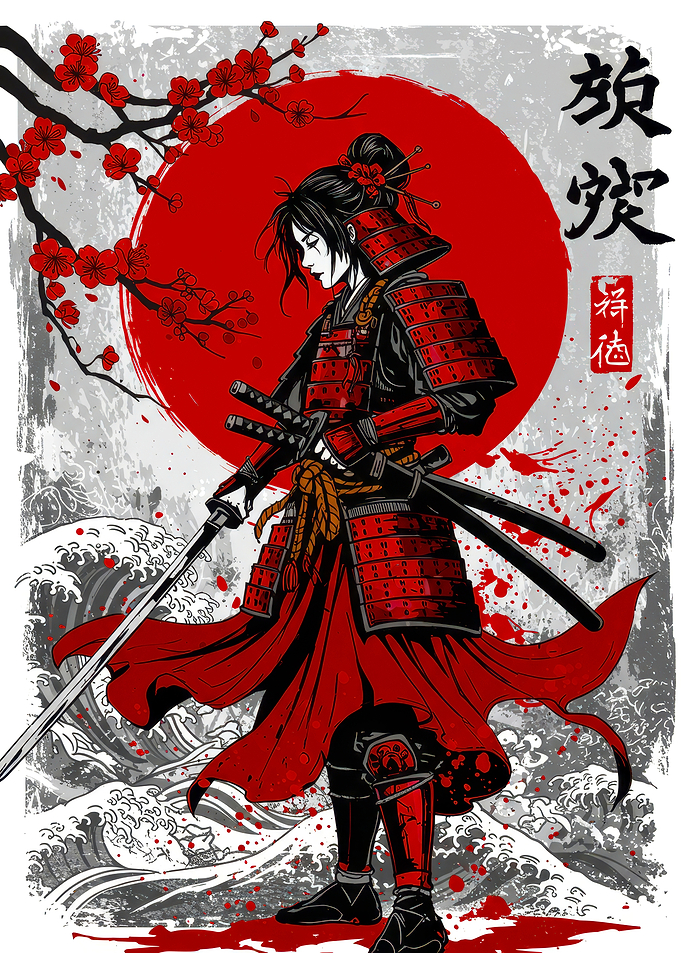 Samurai Woman with Cherry Blossoms