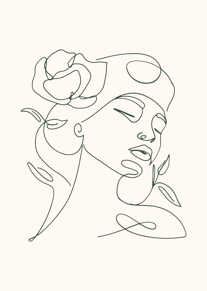 Minimalist Line Art of Woman with Flower