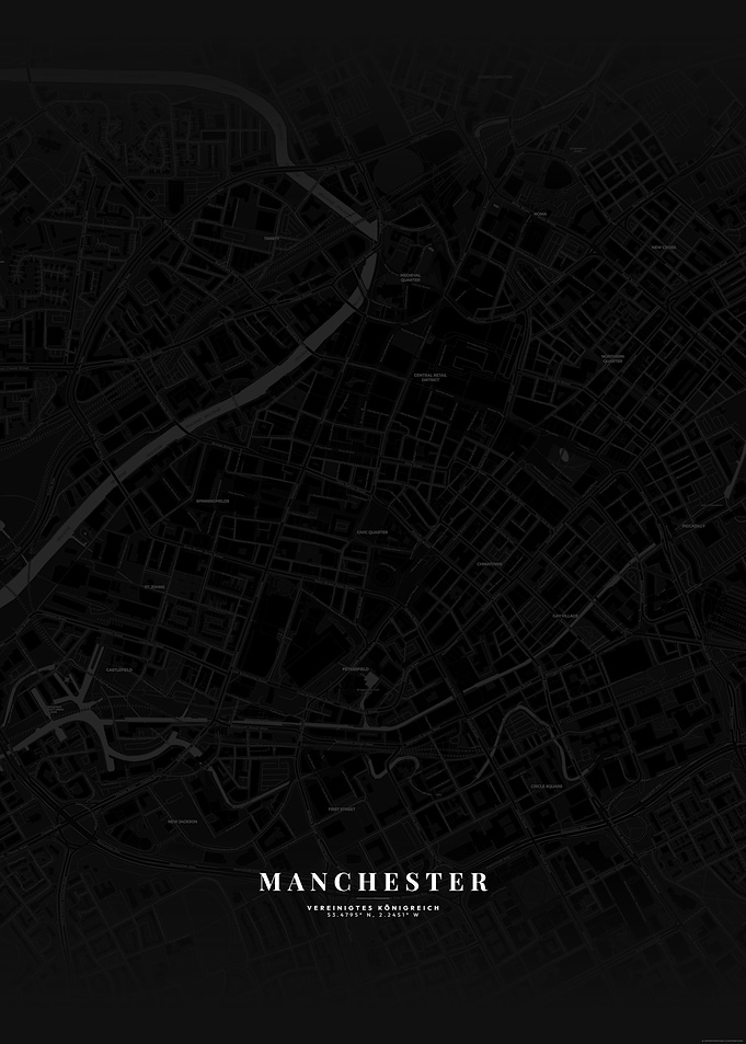 Manchester - City Map (Dark Themed)