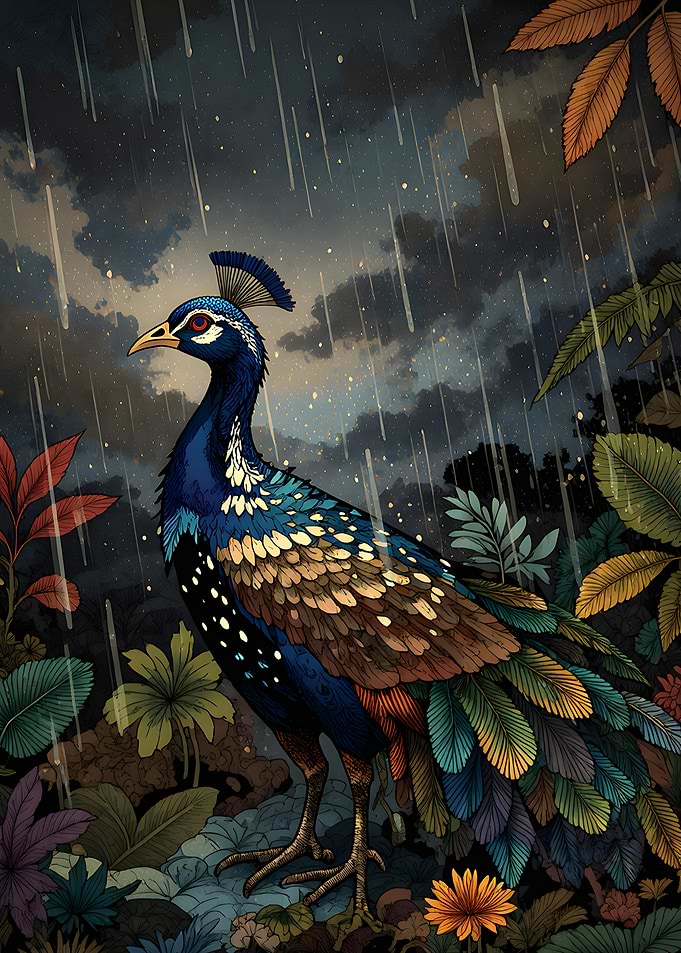 Peacock in the Rain