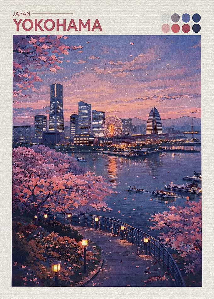 Yokohama Cityscape at Cherry Blossom Season
