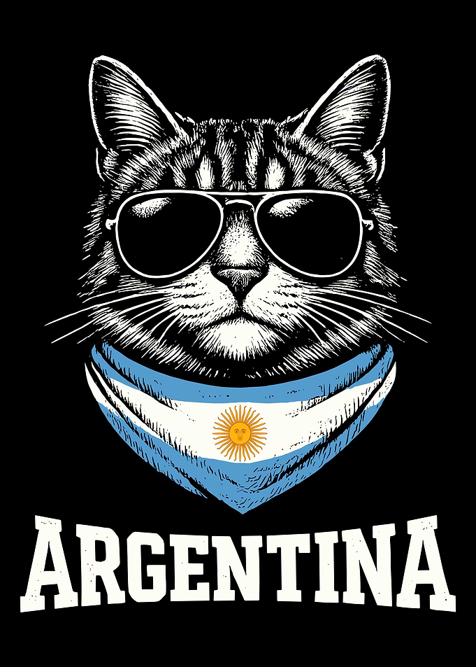 Argentina Cat Poster, Cool Tabby with Aviators Wall Art, Patriotic Argentina Print
