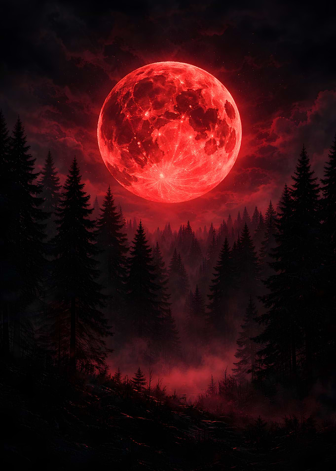Blood Moon Over Dark Forest