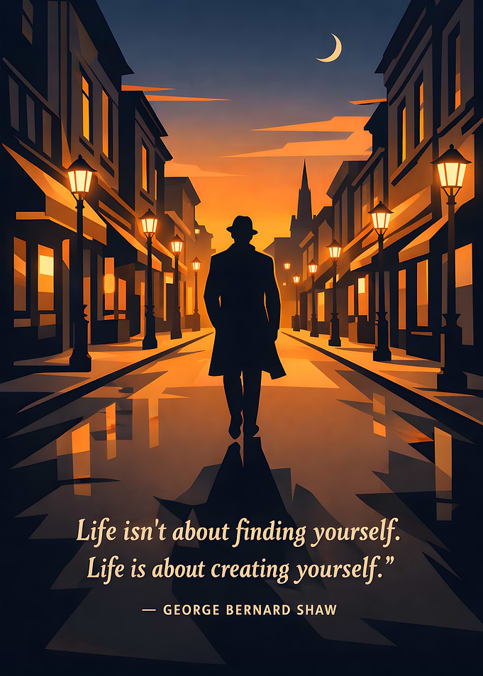 Man walking down street at sunset