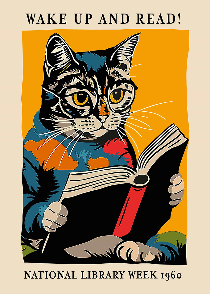 Cat Reading a Book for National Library Week