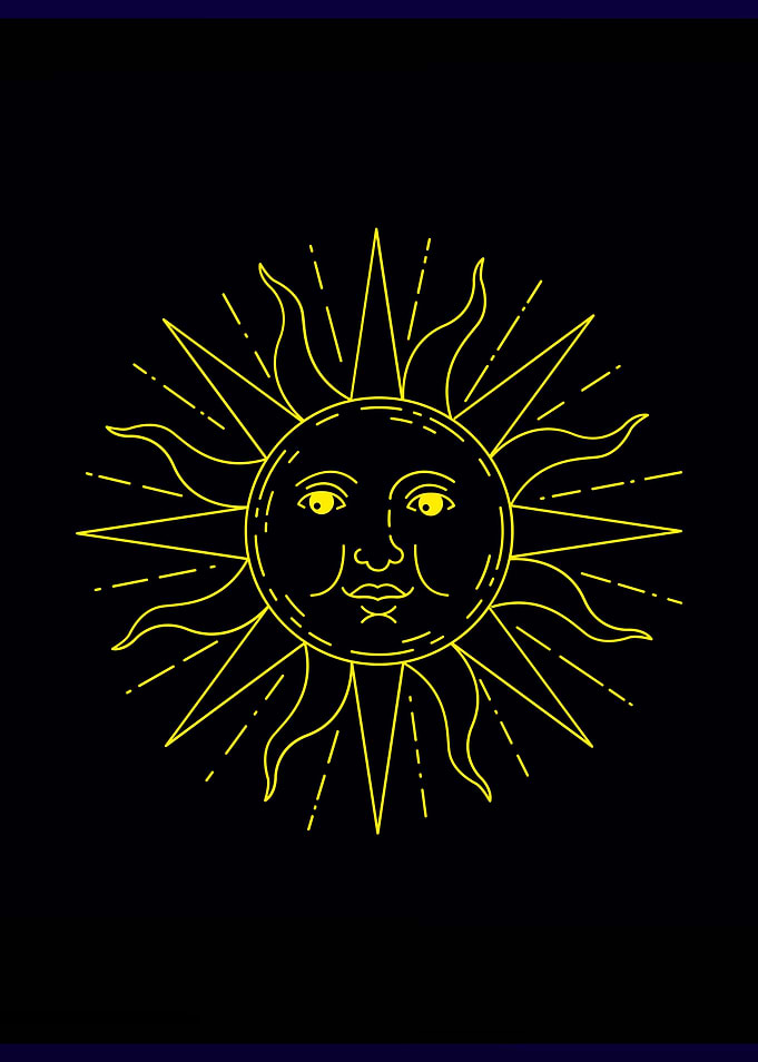 Yellow Sun Face on Black Background
