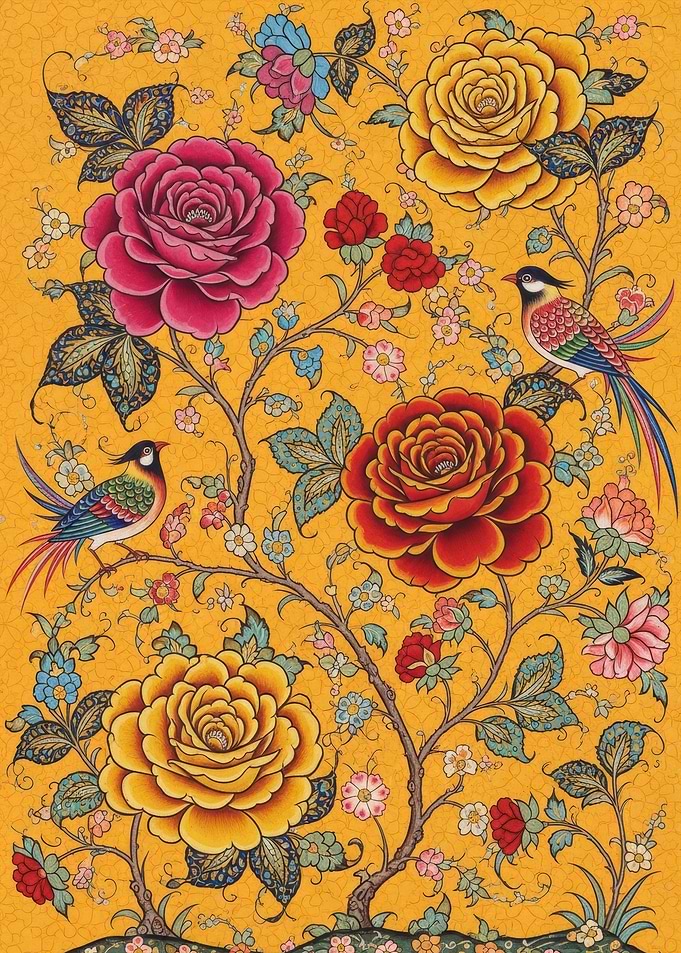 Vibrant Floral and Bird Painting