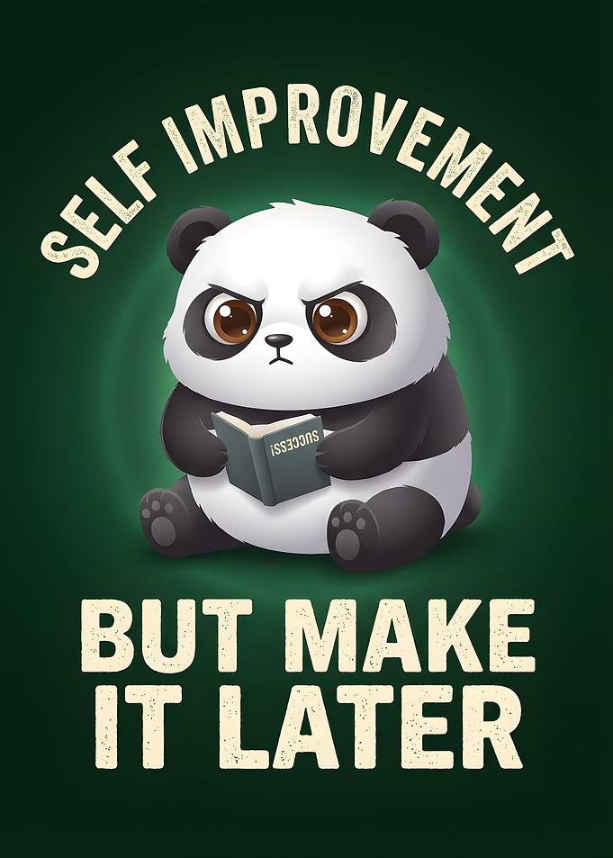 Panda procrastinating self-improvement