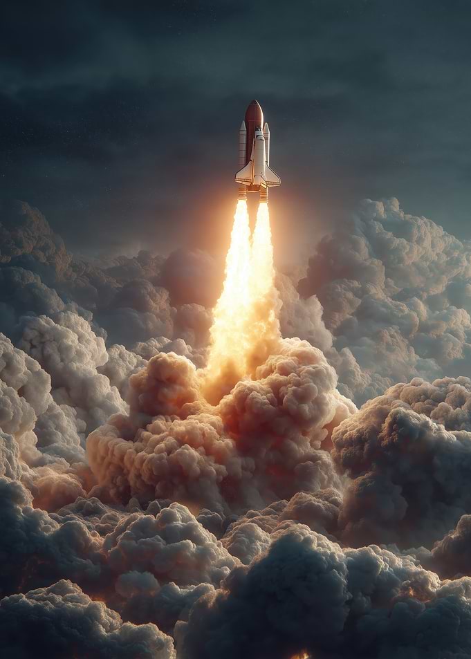 Space Shuttle Launch Through Clouds