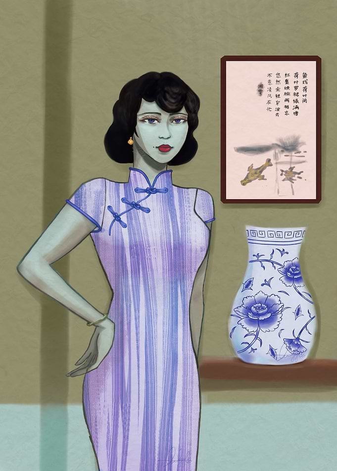 Chinese woman in Traditional Dress with Vase