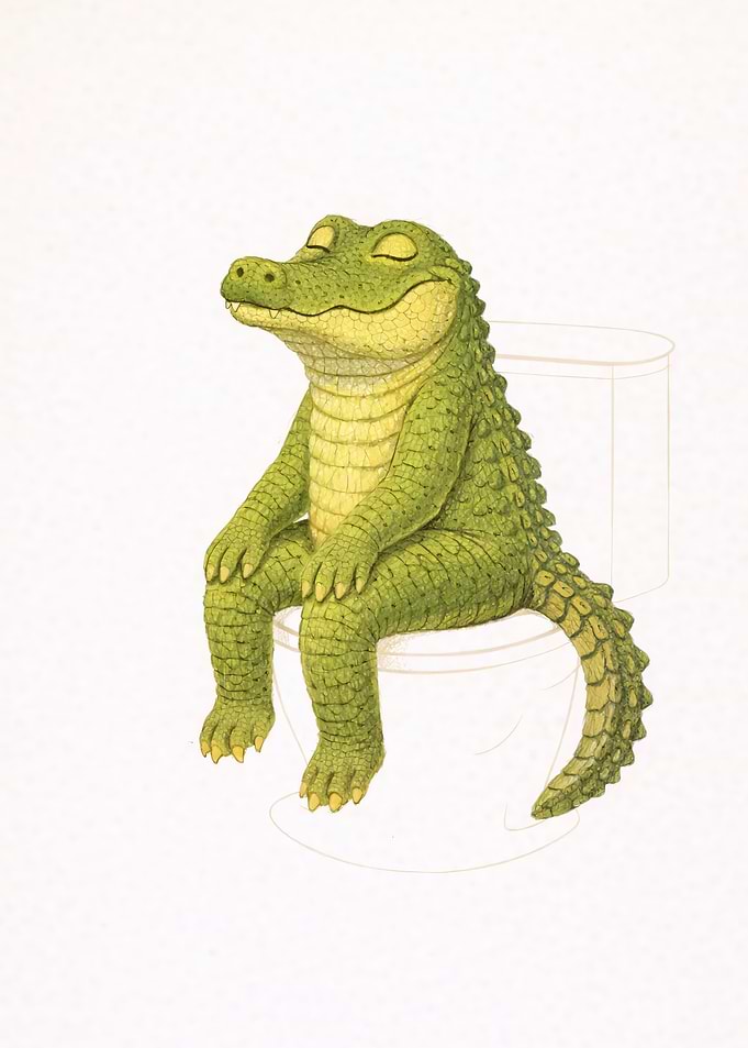 Alligator sitting on a toilet