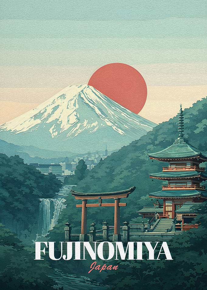 Fujinomiya Japan Mount Fuji Travel Poster