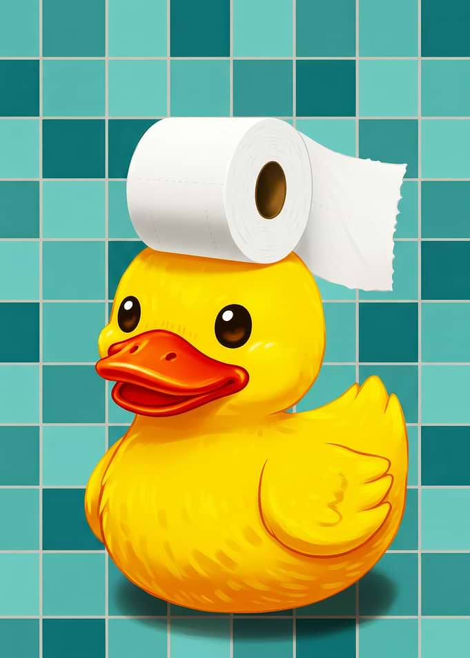 Rubber Duck with Toilet Paper Hat