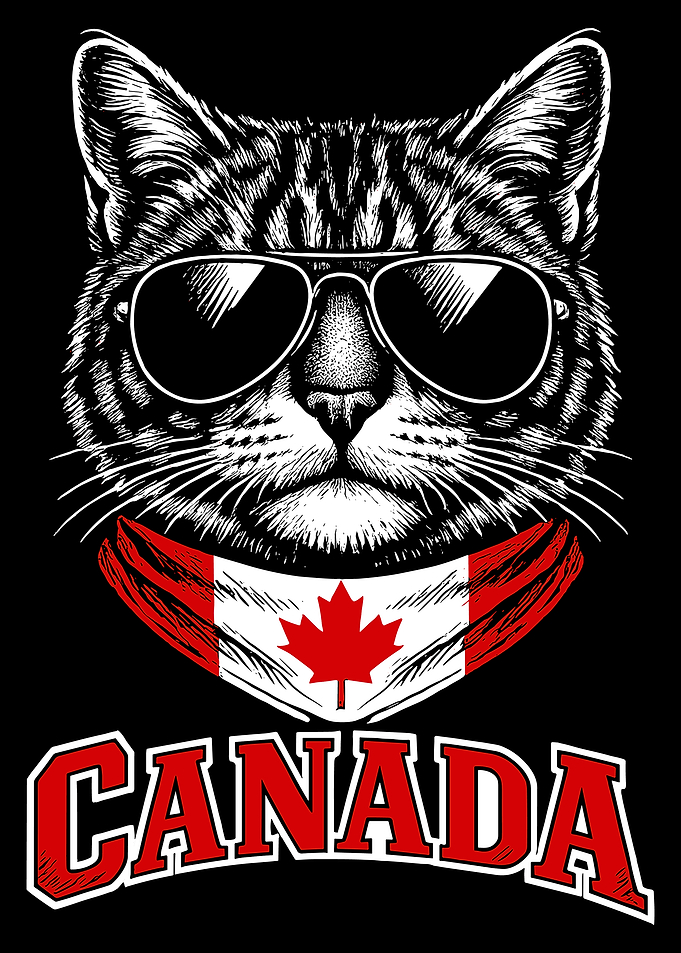 Canada Cat Poster, Tabby Cat with Aviator Sunglasses Wall Art, Canadian Flag Print