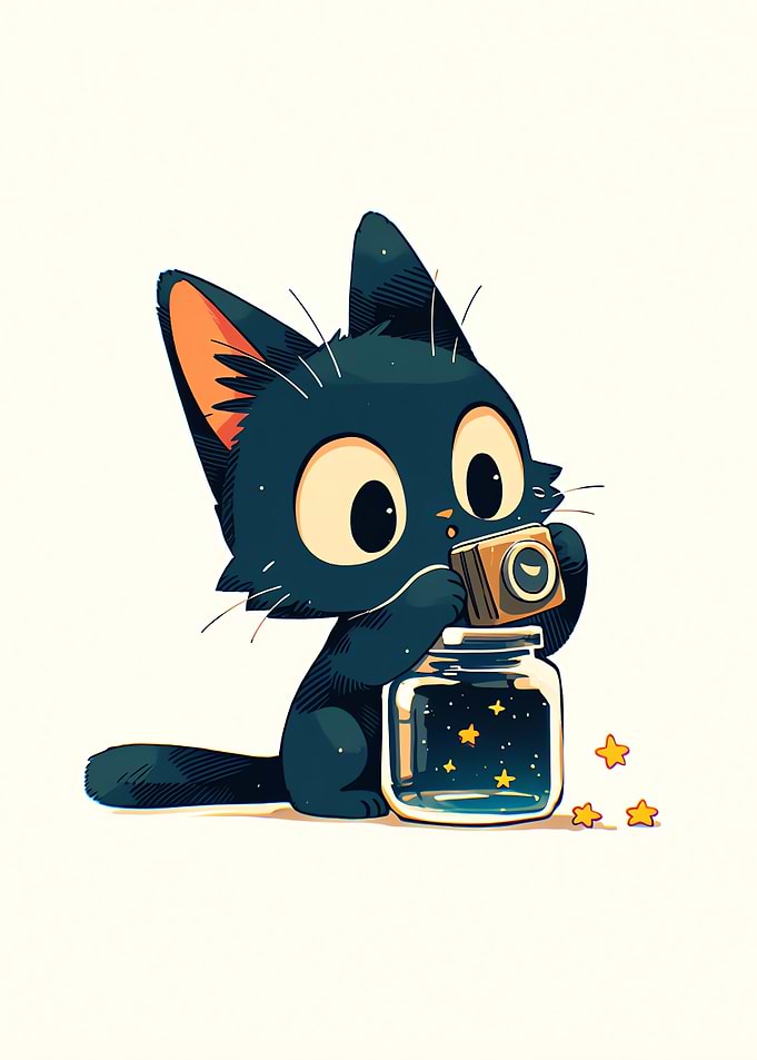 Cute Black Cat Capturing Stars