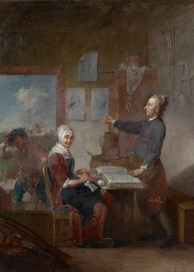 Artist teaching a woman to paint