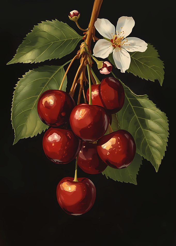 Ripe Cherries and Blossom