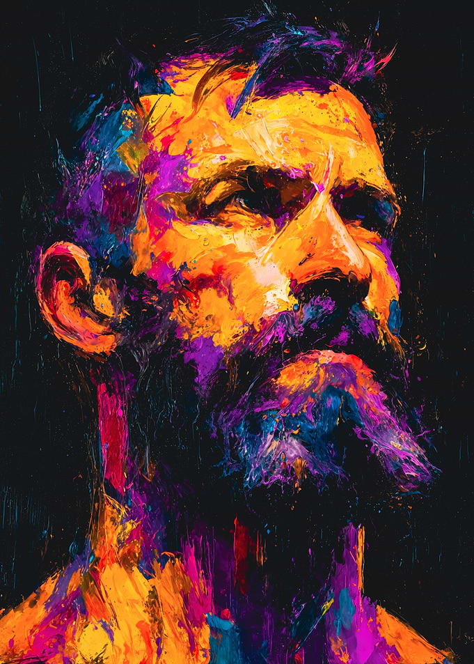 Colorful Bearded Man Expressionist Portrait