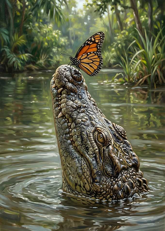 Monarch Butterfly on Alligator Head