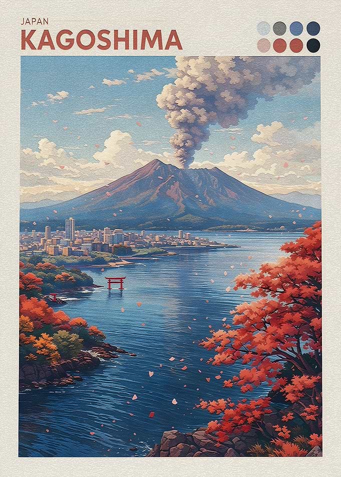 Kagoshima Volcano and Cityscape