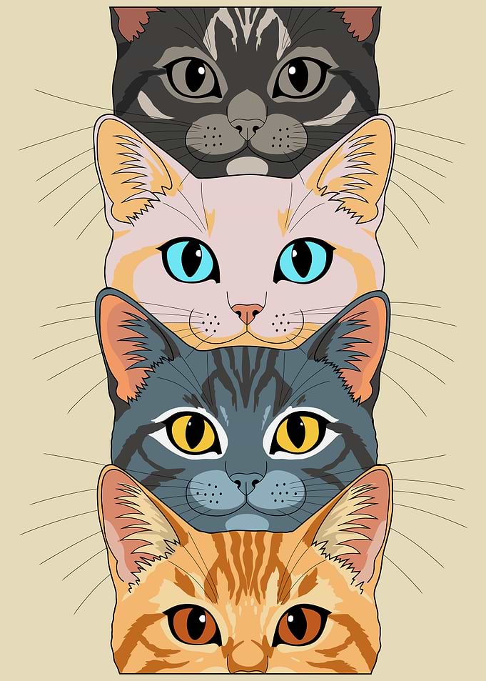 Stacked Cute Cat Faces Tower