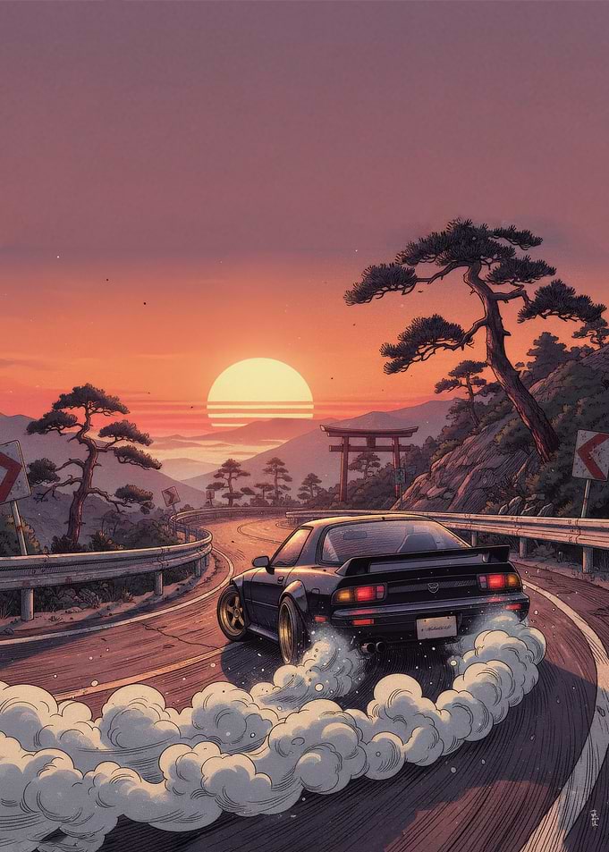 Drifting Car at Sunset
