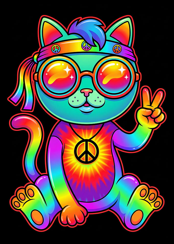 Hippie Cat with Peace Sign