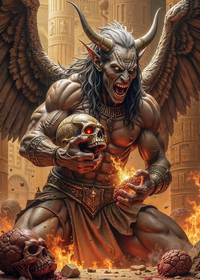 Demon Angel with skull and fire