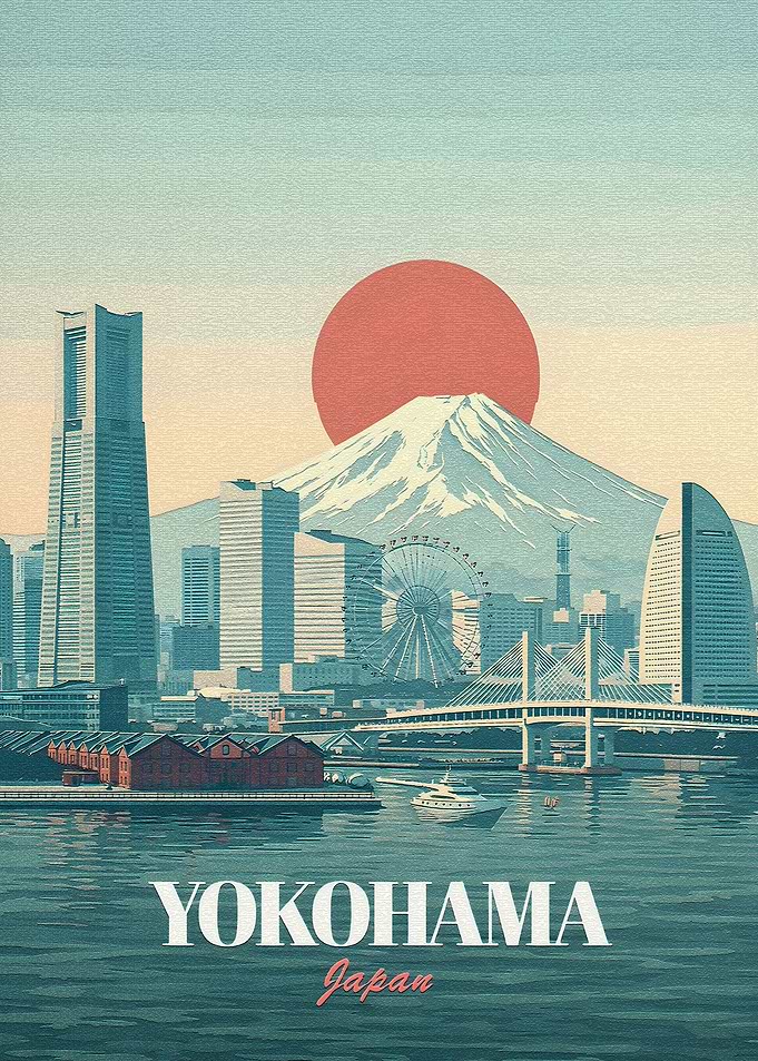 Yokohama Cityscape with Mount Fuji