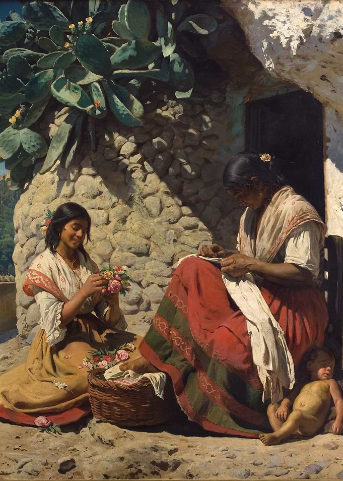 Women and Child in a Sunny Courtyard