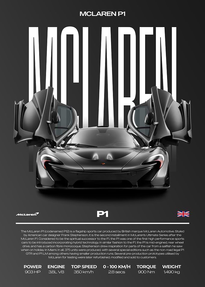 McLaren P1 Supercar Car Poster