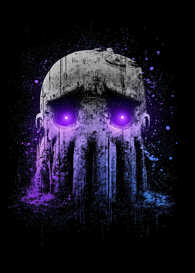 Skull with glowing purple eyes